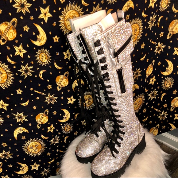 Club Exx Icy Bling Brigade Combat Boots 